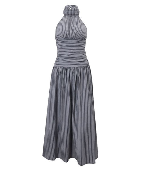 Sophisticated Striped Halter Maxi Dress for Effortless Fall Elegance & Resort Chic
