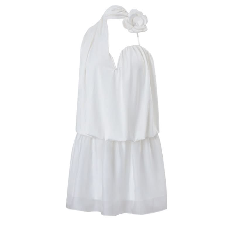 Effortless Chic: White Halter Mini Dress with Floral Charm | Your Resort & Tropical Getaway Essential