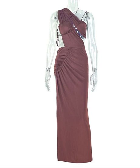 Fall Glamour: One-Shoulder Ruched Cut-Out Maxi Dress – Dazzling Bodycon for Autumn Evenings