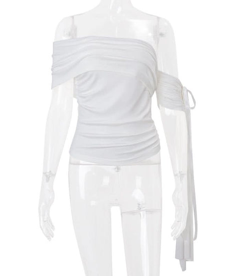 Chic One-Shoulder Ruched Top with Statement Tie - Your Go-To for Fall & Holiday Parties