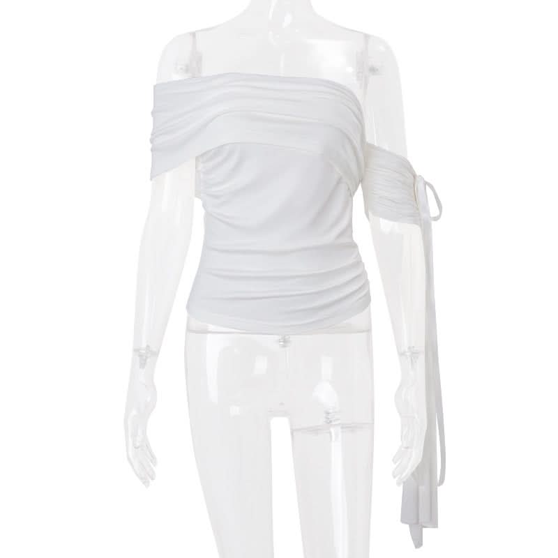 Chic One-Shoulder Ruched Top with Statement Tie - Your Go-To for Fall & Holiday Parties