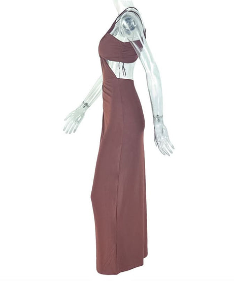 Fall Glamour: One-Shoulder Ruched Cut-Out Maxi Dress – Dazzling Bodycon for Autumn Evenings