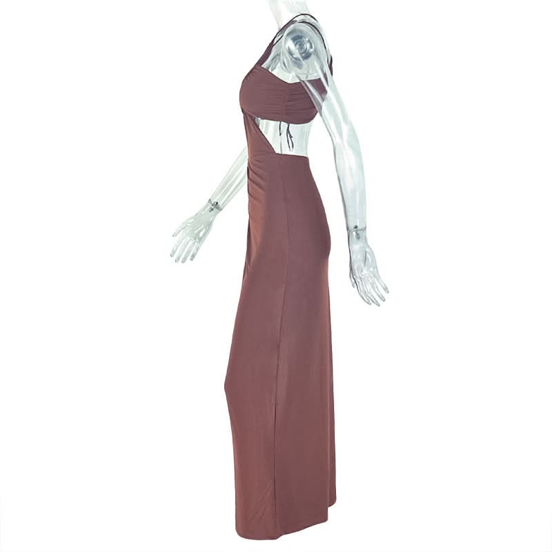 Fall Glamour: One-Shoulder Ruched Cut-Out Maxi Dress – Dazzling Bodycon for Autumn Evenings