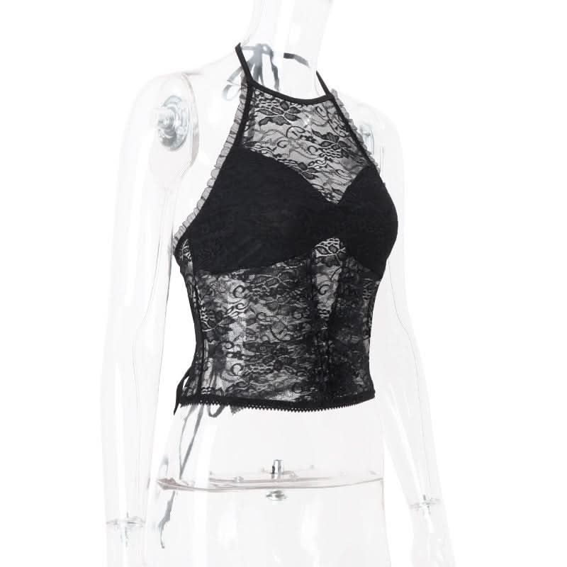 Sultry Black Lace Halter Top | Elegant Ruffle Trim & Tie-Back | Perfect for Fall Nights & Holiday Glam