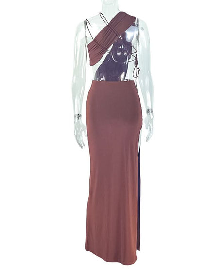 Fall Glamour: One-Shoulder Ruched Cut-Out Maxi Dress – Dazzling Bodycon for Autumn Evenings