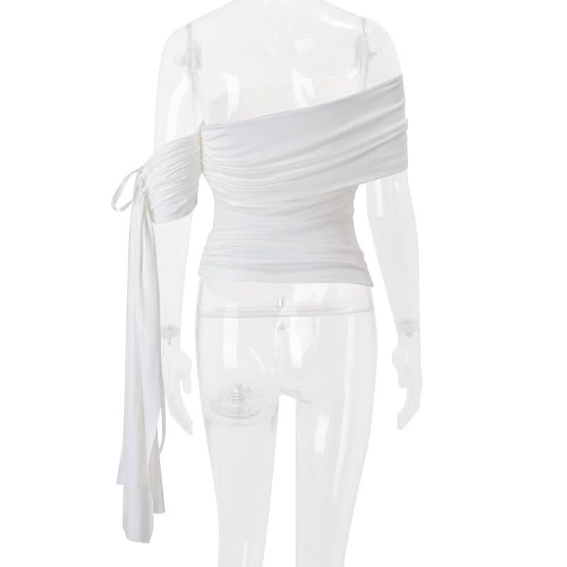 Chic One-Shoulder Ruched Top with Statement Tie - Your Go-To for Fall & Holiday Parties