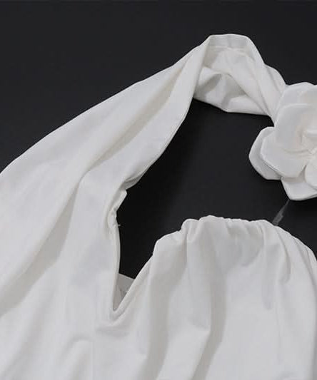 Effortless Chic: White Halter Mini Dress with Floral Charm | Your Resort & Tropical Getaway Essential