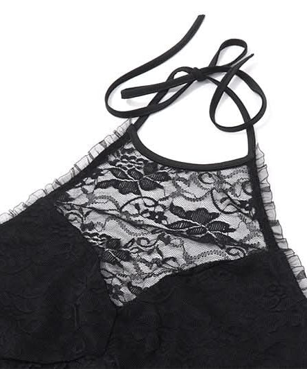 Sultry Black Lace Halter Top | Elegant Ruffle Trim & Tie-Back | Perfect for Fall Nights & Holiday Glam