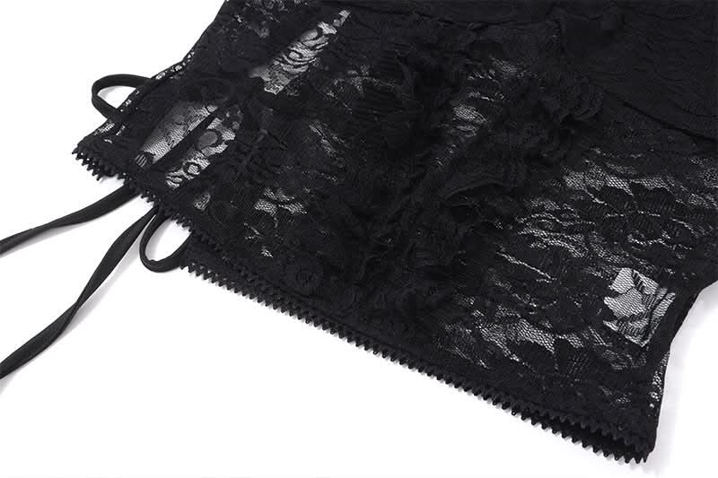 Sultry Black Lace Halter Top | Elegant Ruffle Trim & Tie-Back | Perfect for Fall Nights & Holiday Glam
