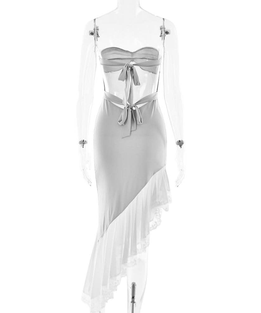 Romantic Whisper: Strapless Asymmetrical Ruffle Midi Dress - Holiday & Party Perfection