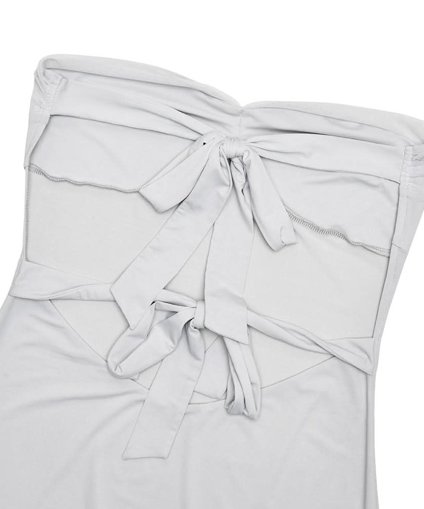 Romantic Whisper: Strapless Asymmetrical Ruffle Midi Dress - Holiday & Party Perfection