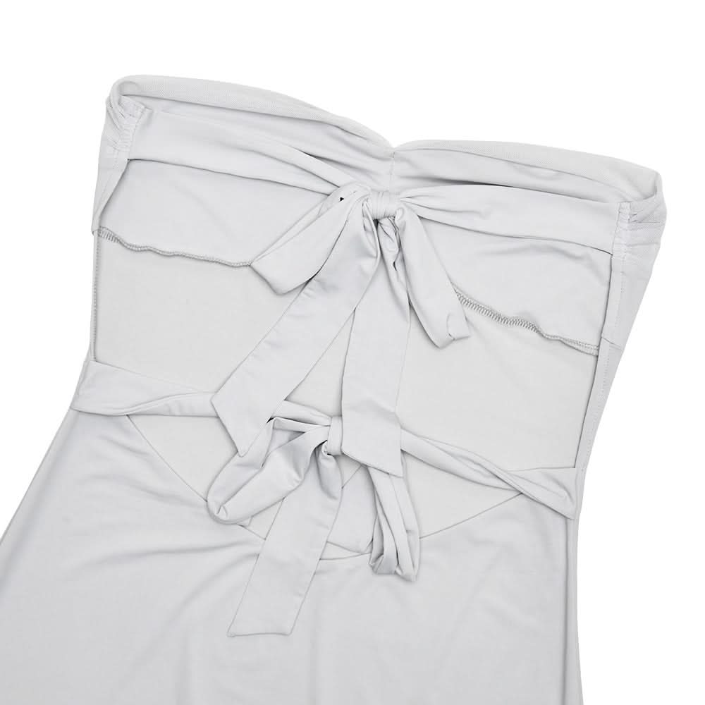 Romantic Whisper: Strapless Asymmetrical Ruffle Midi Dress - Holiday & Party Perfection