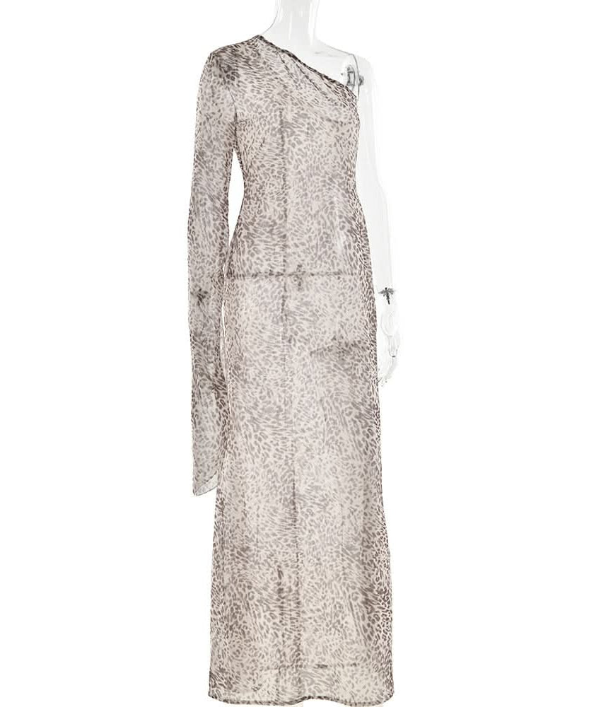 Effortless Chic: Leopard Print One-Shoulder Chiffon Maxi Dress - Perfect for Fall & Holiday Parties