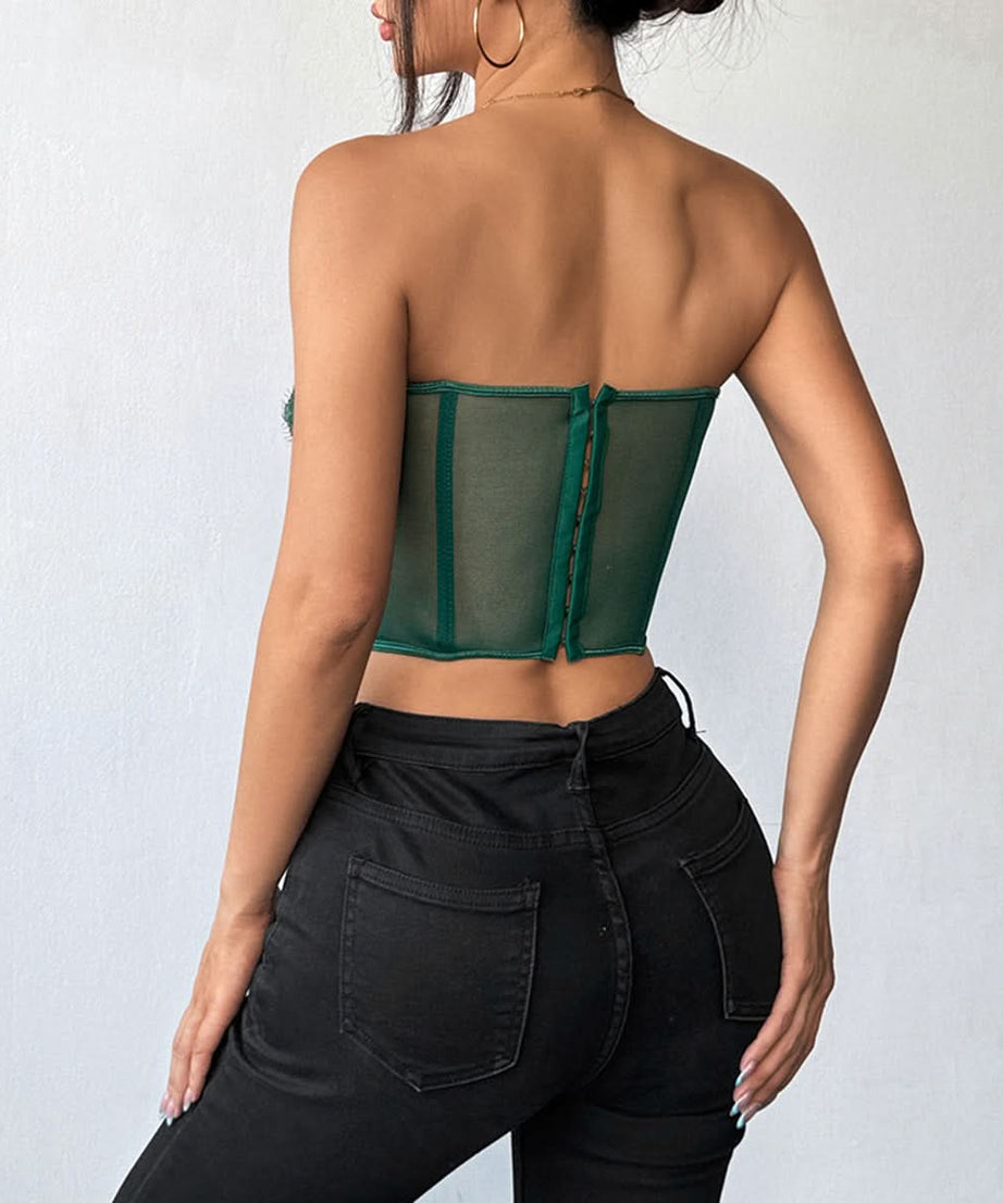 Emerald Green Lace Strapless Corset Top - Fall & Holiday Glamour
