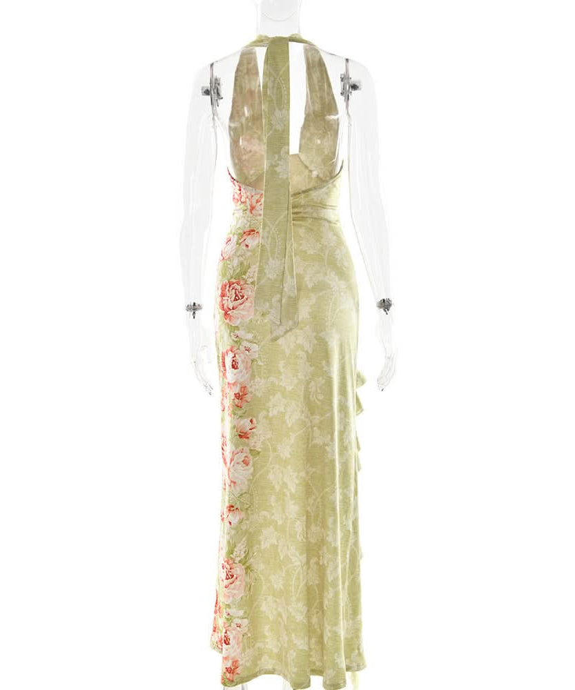 Blushing Blooms Halter Maxi Dress with Ruffle Slit - Your Elegant Escape for Resort & Fall Events
