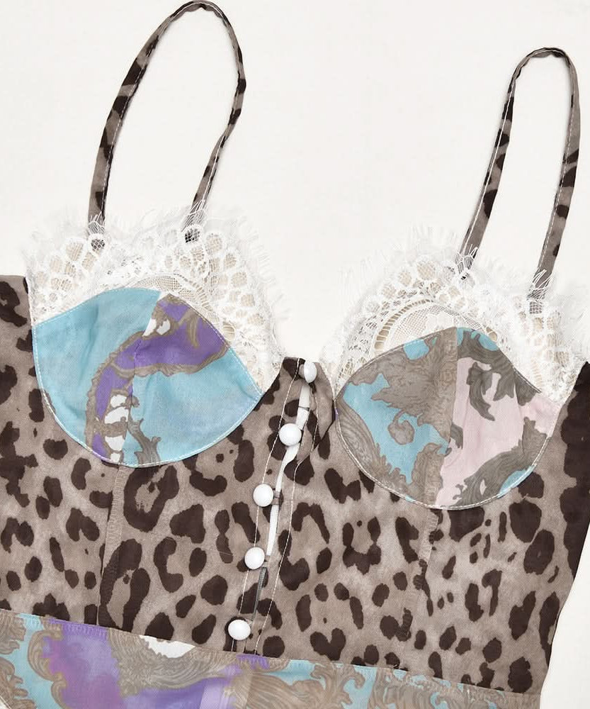 Autumn Enchantress: Leopard & Floral Lace Bustier Maxi Dress with High Slit