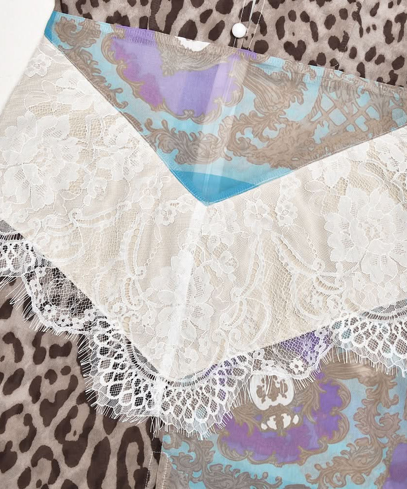 Autumn Enchantress: Leopard & Floral Lace Bustier Maxi Dress with High Slit