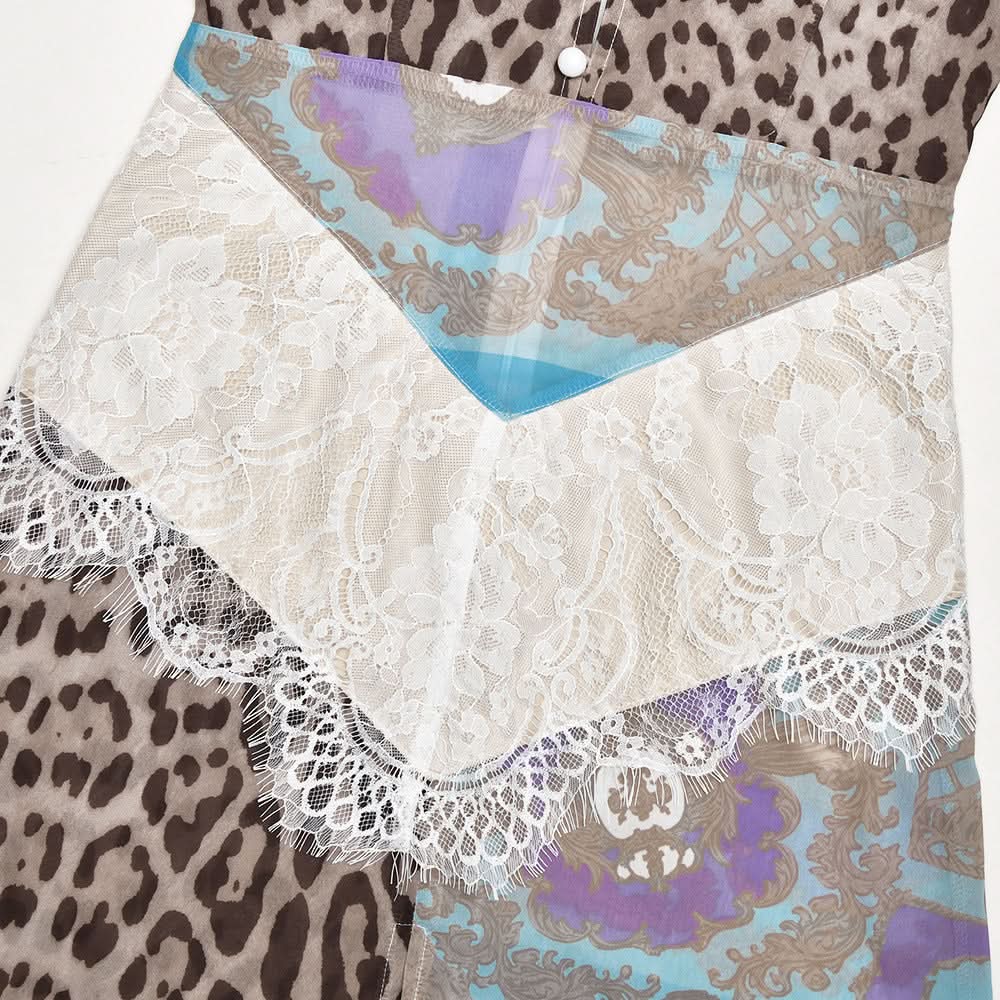 Autumn Enchantress: Leopard & Floral Lace Bustier Maxi Dress with High Slit