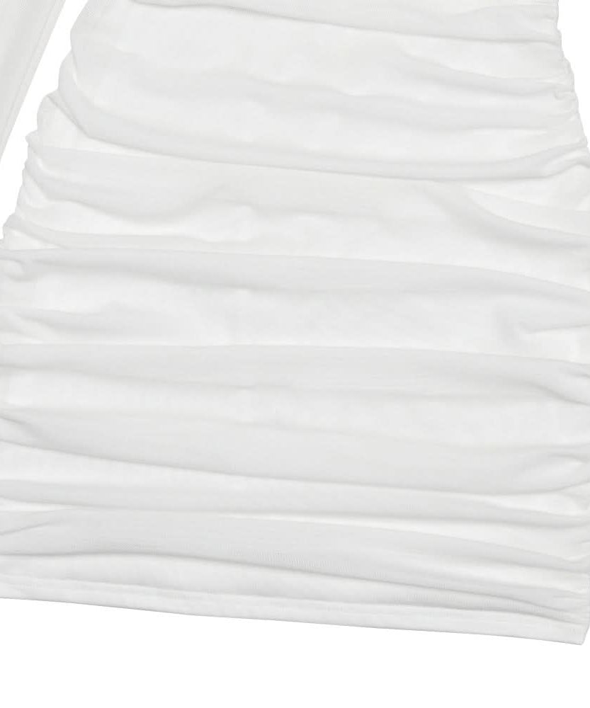 Chic White Mesh Long Sleeve Ruched Halter Mini Dress – Your Go-To for Fall Nights & Holiday Parties