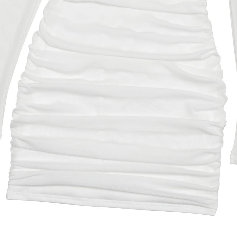 Chic White Mesh Long Sleeve Ruched Halter Mini Dress – Your Go-To for Fall Nights & Holiday Parties