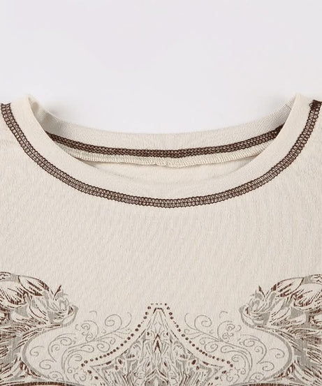 Y2K Vintage Winged Heart Graphic Tee - Contrast Stitch Fall Crop Top for Women