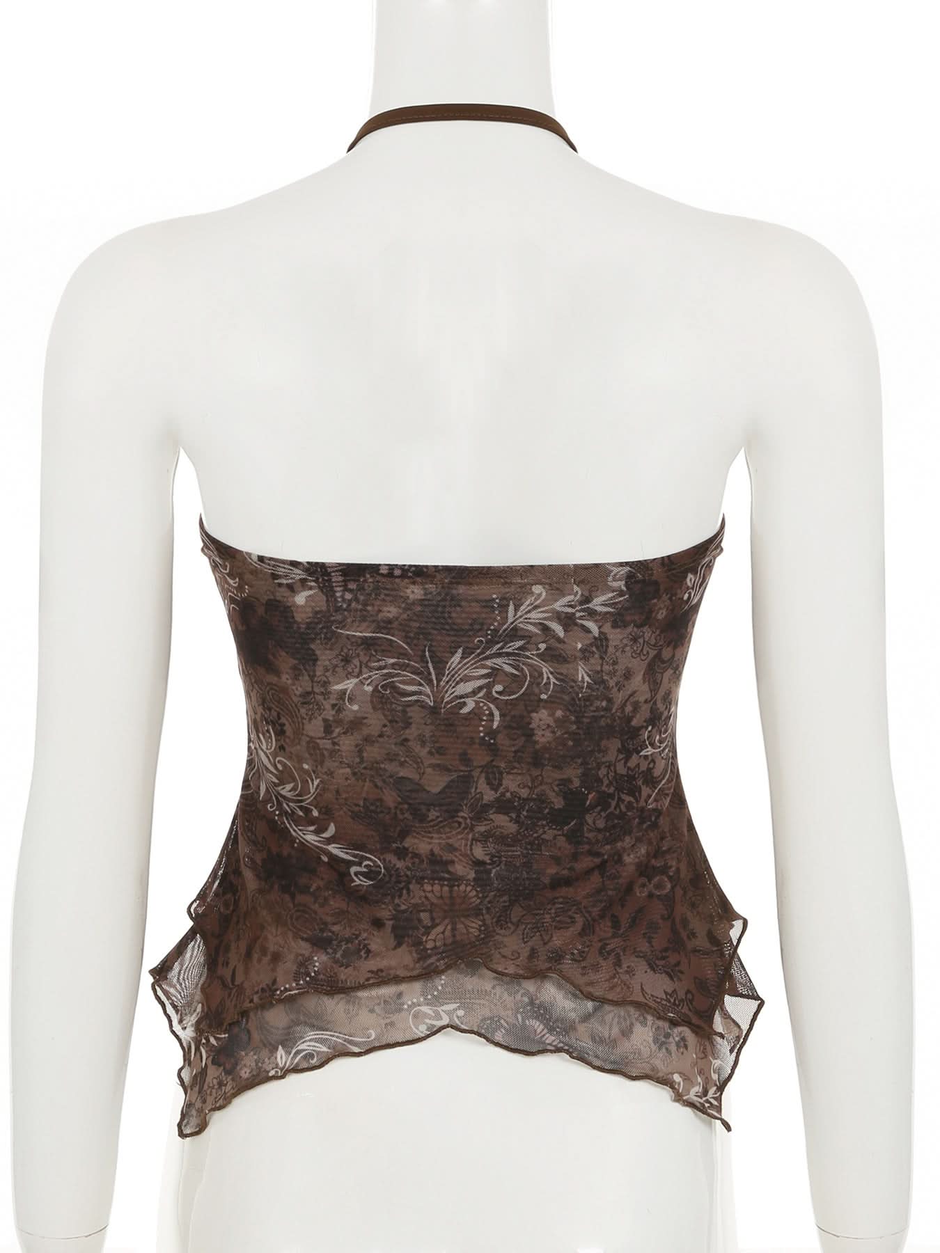 Boho Chic Beaded Halter Mesh Top | Y2K Paisley Print for Fall