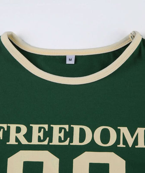 Fall Game Day Chic: Women's Retro Freedom 80 Green Crop Top & Shorts Loungewear Set