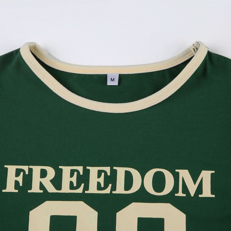 Fall Game Day Chic: Women's Retro Freedom 80 Green Crop Top & Shorts Loungewear Set