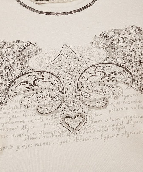 Y2K Vintage Winged Heart Graphic Tee - Contrast Stitch Fall Crop Top for Women