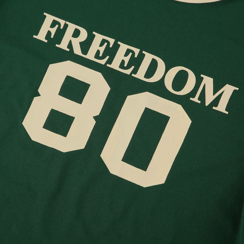 Fall Game Day Chic: Women's Retro Freedom 80 Green Crop Top & Shorts Loungewear Set