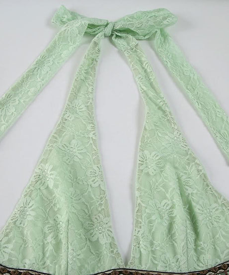 Mint Green Boho Lace Halter Top | Beaded V-Neck for Resort & Vacation Style