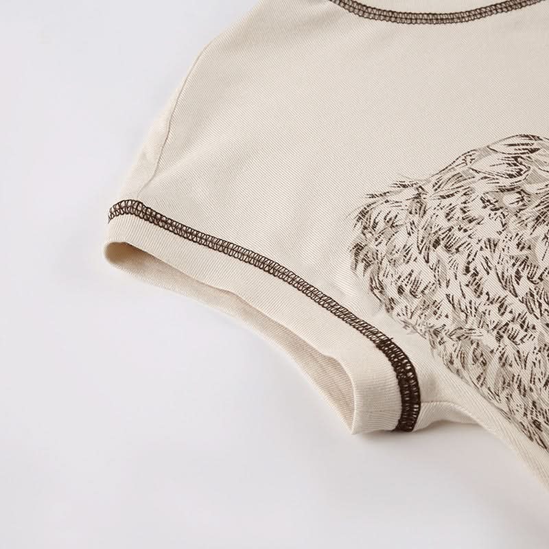 Y2K Vintage Winged Heart Graphic Tee - Contrast Stitch Fall Crop Top for Women