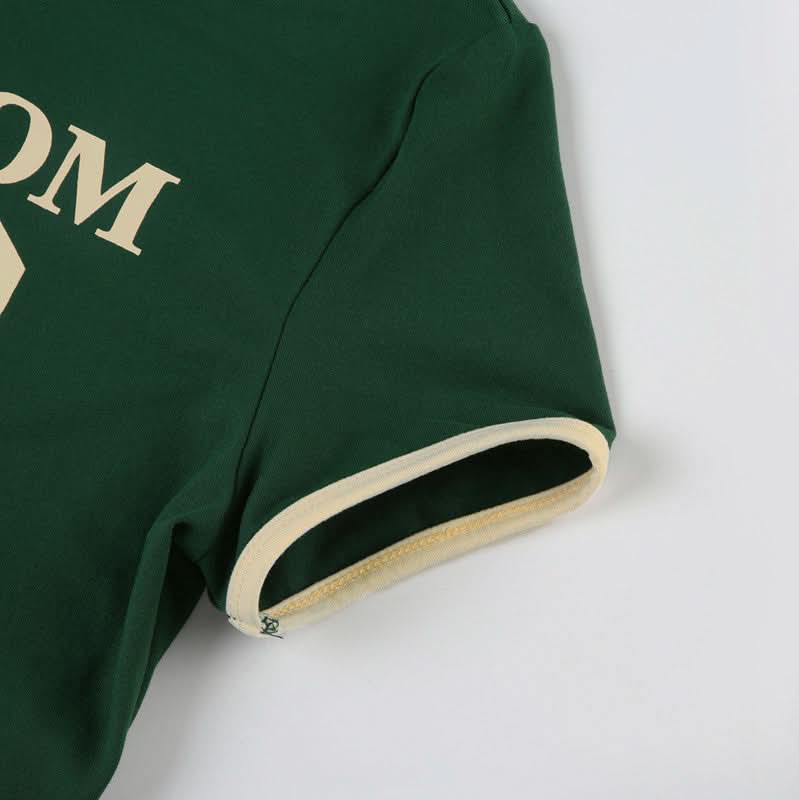 Fall Game Day Chic: Women's Retro Freedom 80 Green Crop Top & Shorts Loungewear Set