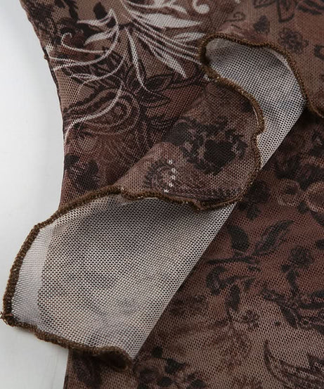 Boho Chic Beaded Halter Mesh Top | Y2K Paisley Print for Fall