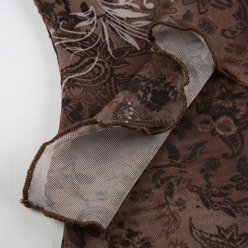 Boho Chic Beaded Halter Mesh Top | Y2K Paisley Print for Fall