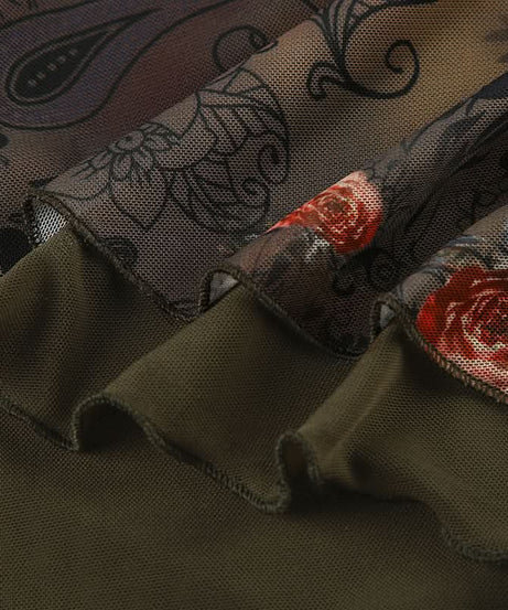 Fall Bloom Asymmetric Mesh Tube Top - Dark Floral Y2K Style