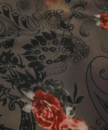 Fall Bloom Asymmetric Mesh Tube Top - Dark Floral Y2K Style