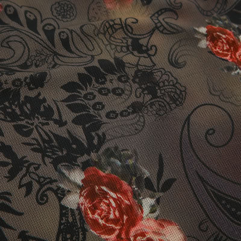 Fall Bloom Asymmetric Mesh Tube Top - Dark Floral Y2K Style