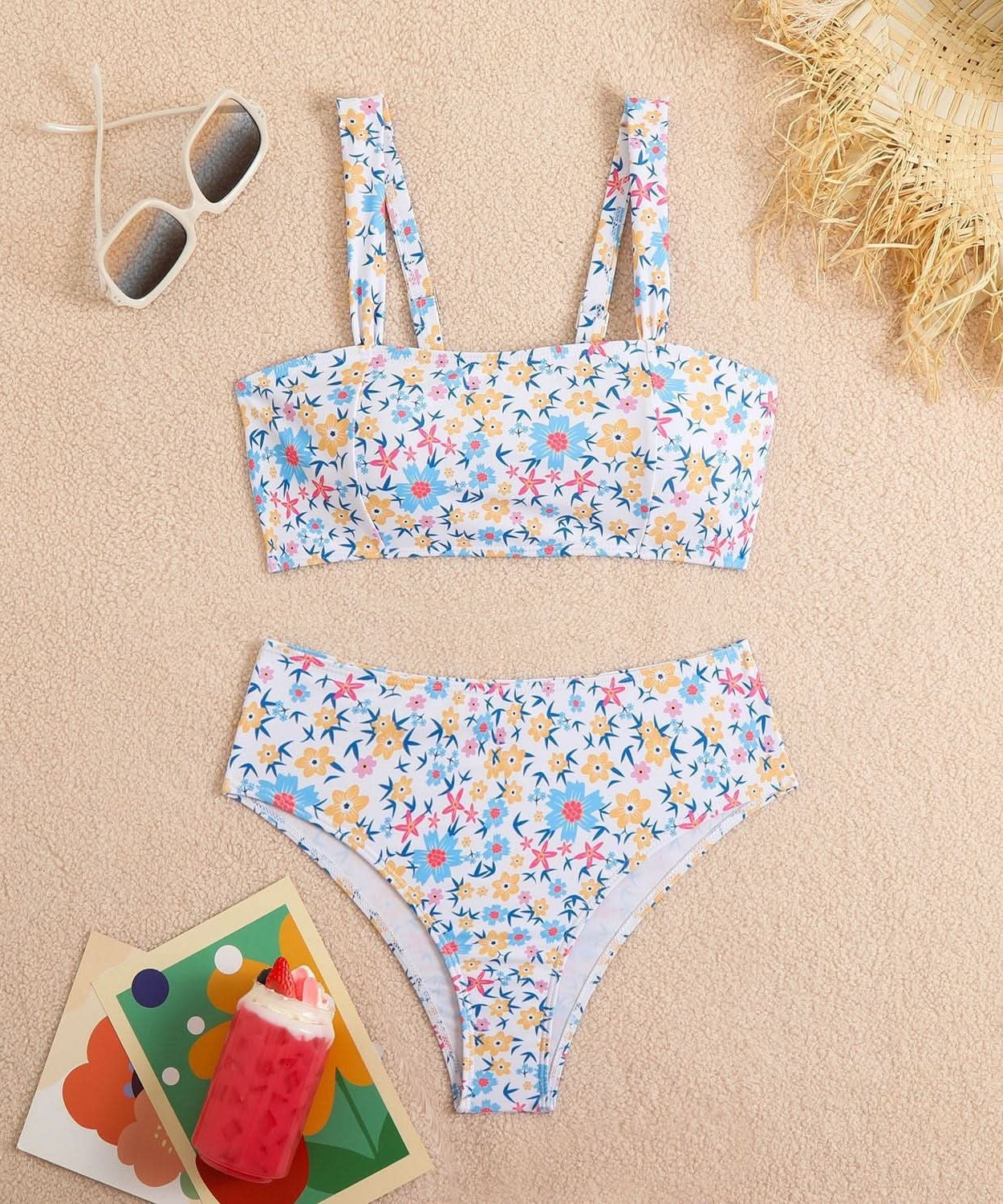 Radiant Floral High-Waisted Cami Bikini Set – Your Chic Escape for Fall Vacations & Resort Bliss