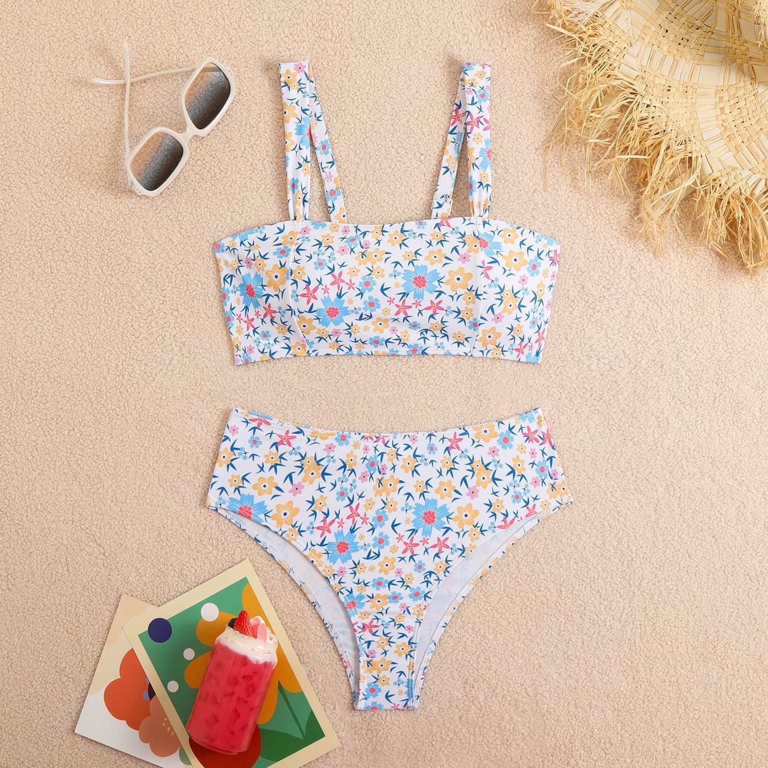Radiant Floral High-Waisted Cami Bikini Set – Your Chic Escape for Fall Vacations & Resort Bliss