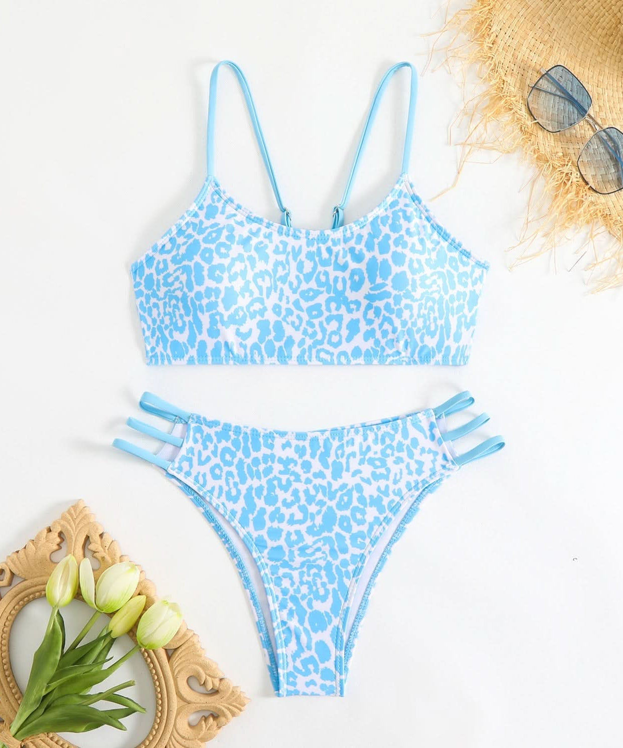 Wildly Chic Leopard Print Bikini Set - Strappy Cami Top & High-Cut Bottom | Vacation, Resort & Cruise Ready