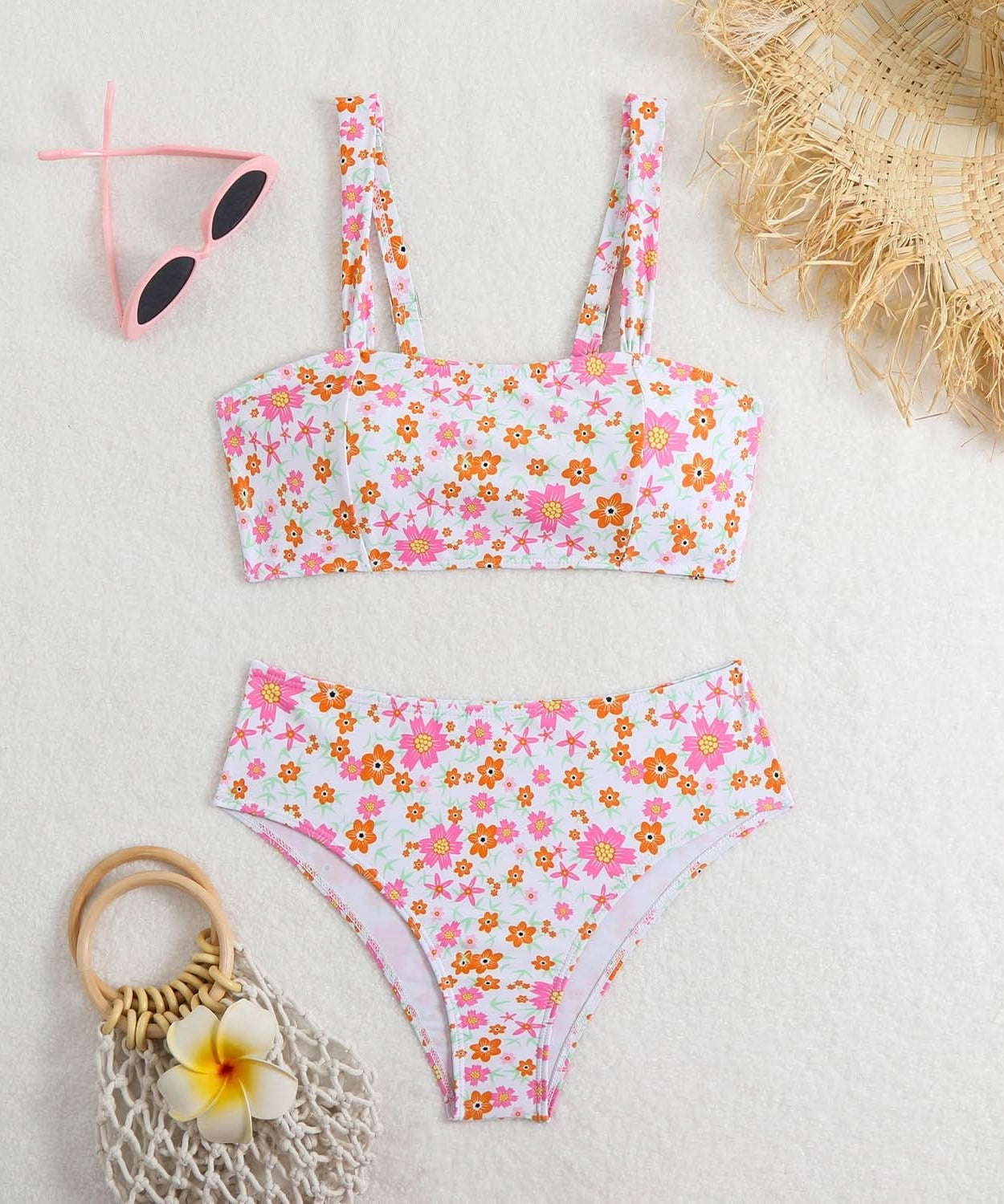 Radiant Floral High-Waisted Cami Bikini Set – Your Chic Escape for Fall Vacations & Resort Bliss