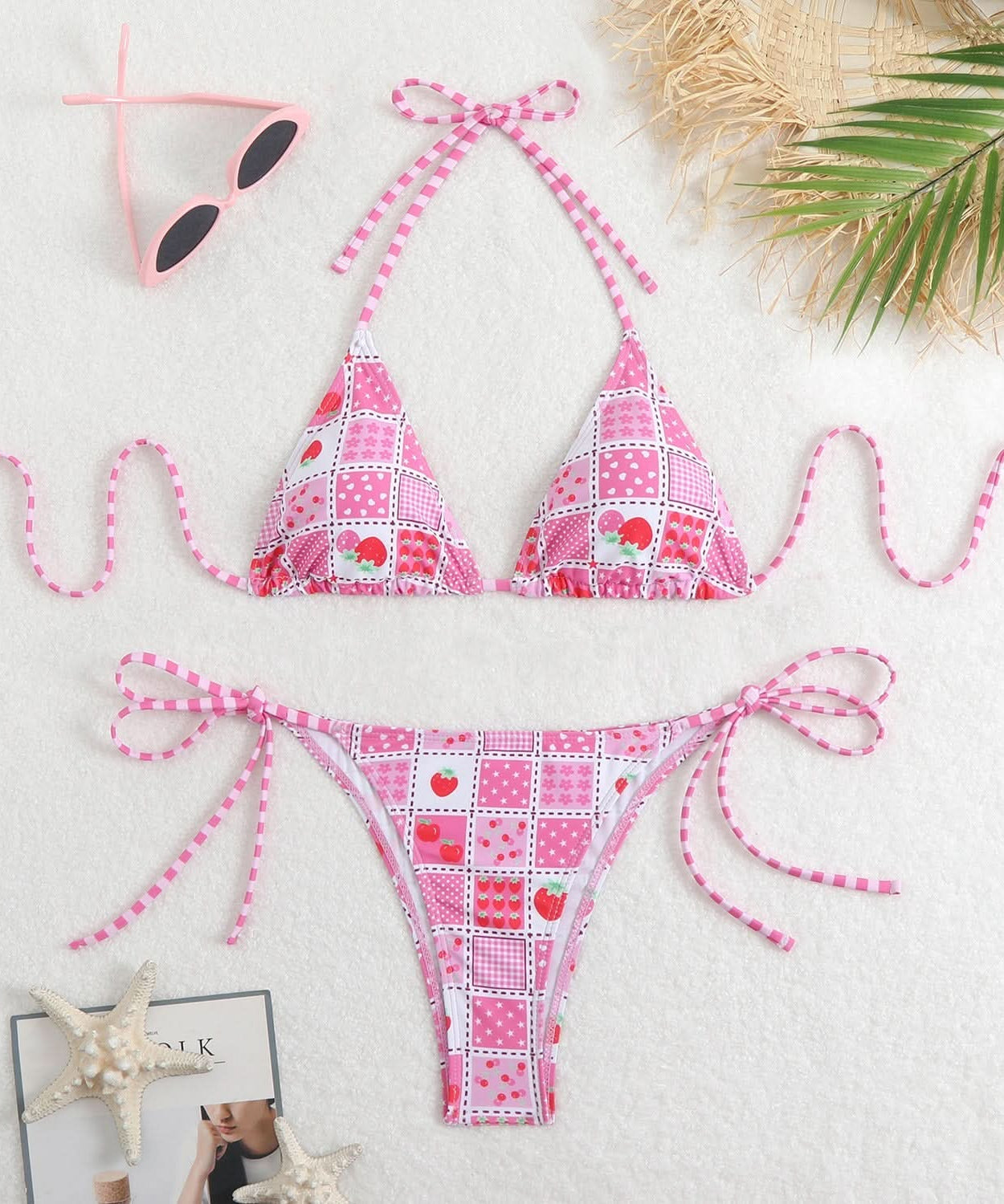 Flattering Bohemian Pink & Green Halter Bikini Set – Your Chic Resort & Vacation Essential