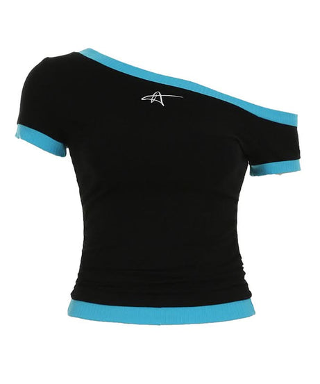 Effortless Chic Ribbed One-Shoulder Top for Fall | Asymmetric Short Sleeve Knit