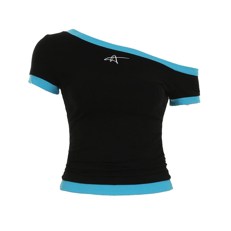 Effortless Chic Ribbed One-Shoulder Top for Fall | Asymmetric Short Sleeve Knit