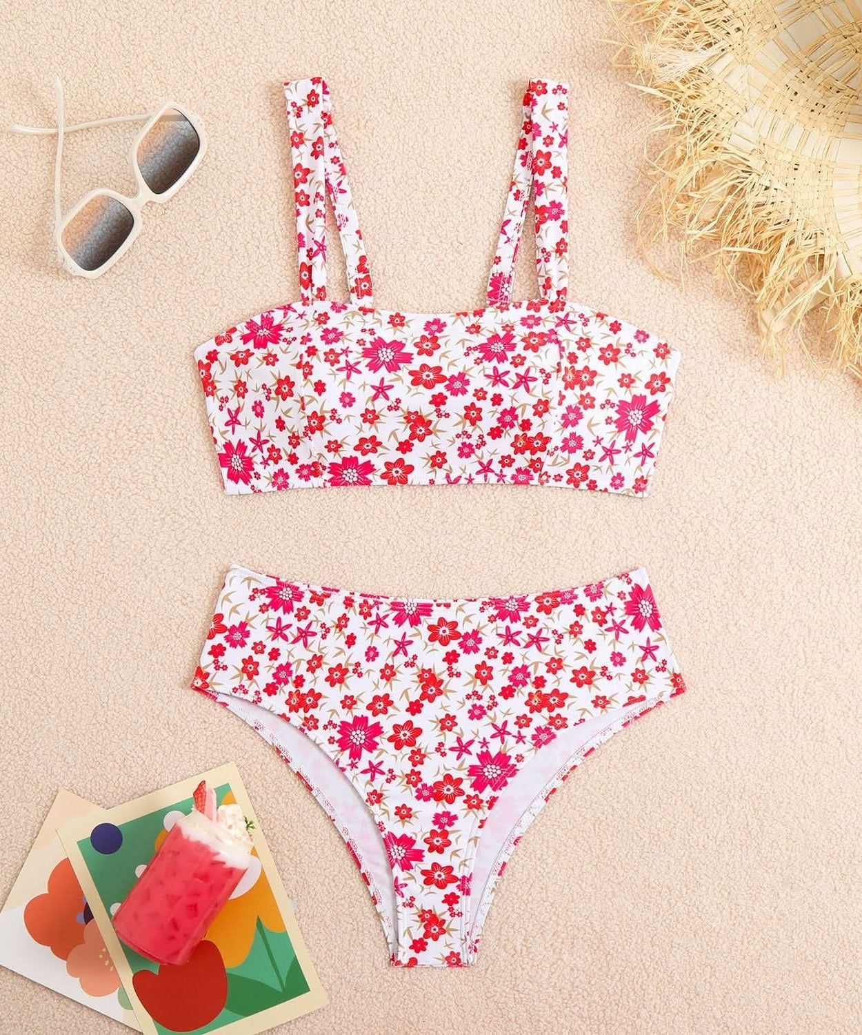 Radiant Floral High-Waisted Cami Bikini Set – Your Chic Escape for Fall Vacations & Resort Bliss