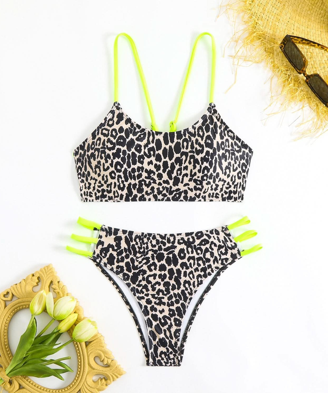 Wildly Chic Leopard Print Bikini Set - Strappy Cami Top & High-Cut Bottom | Vacation, Resort & Cruise Ready
