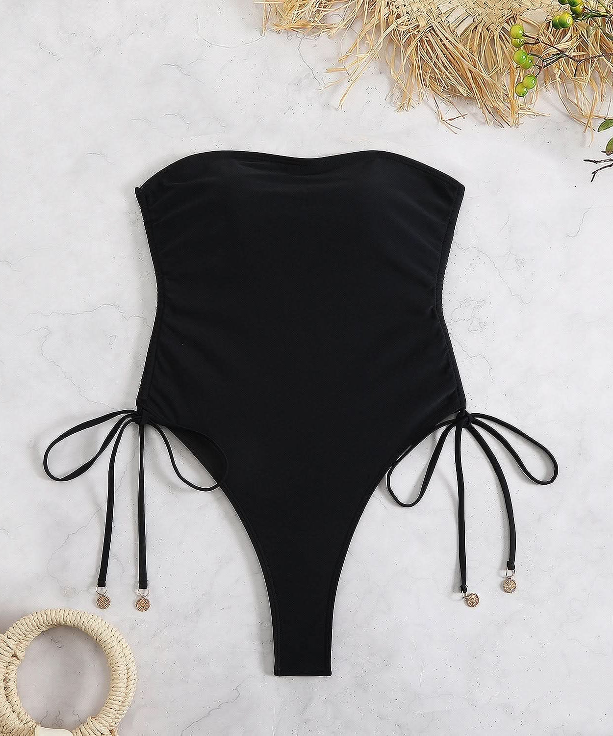 Dreaming of Sun? Chic Floral Strapless One-Piece Swimsuit with Adjustable Tie Sides - Your Perfect Winter Getaway Essential!