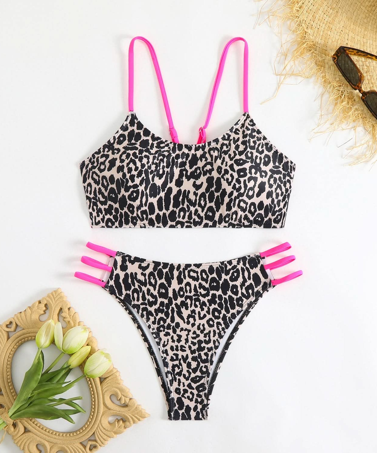 Wildly Chic Leopard Print Bikini Set - Strappy Cami Top & High-Cut Bottom | Vacation, Resort & Cruise Ready