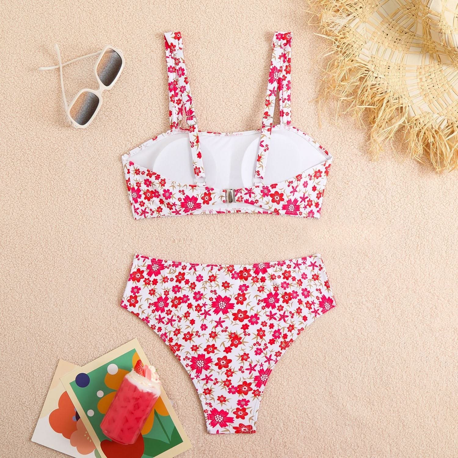 Radiant Floral High-Waisted Cami Bikini Set – Your Chic Escape for Fall Vacations & Resort Bliss